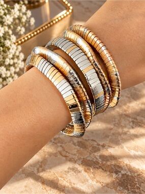 Tri-Tone Stretch Coil Bracelet Set